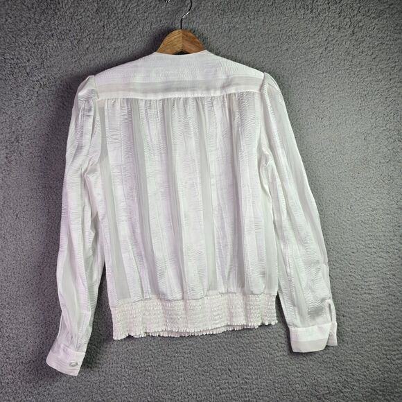 Philippe Marques White Studded Pleated Blouse 10 Long Sleeve USA - Picture 10 of 12